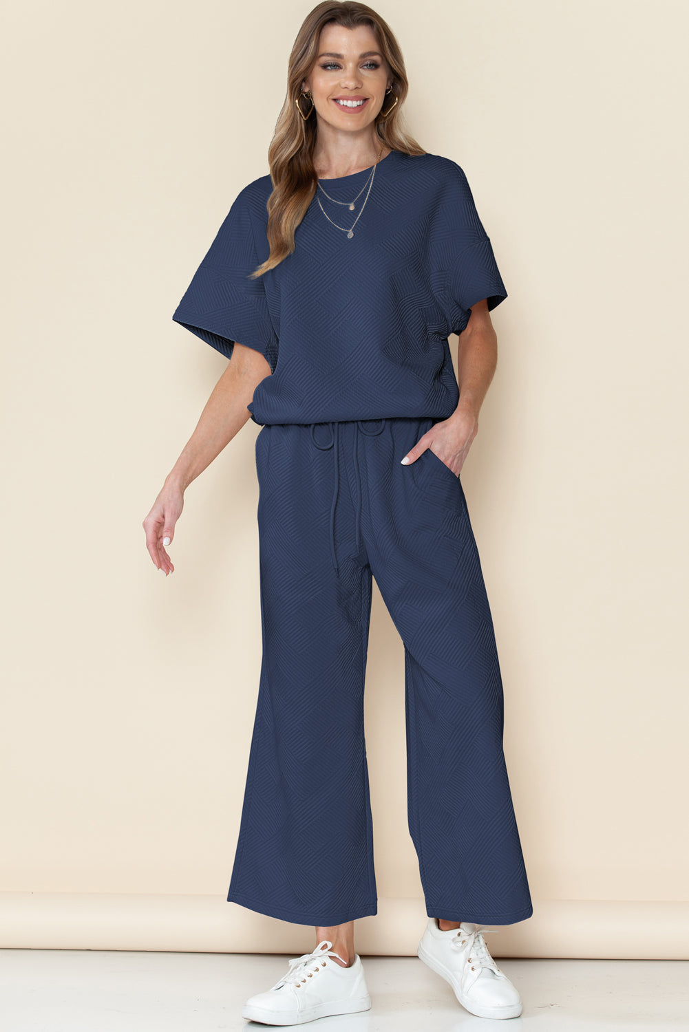 Textured Loose Fit Tee and Pants Set