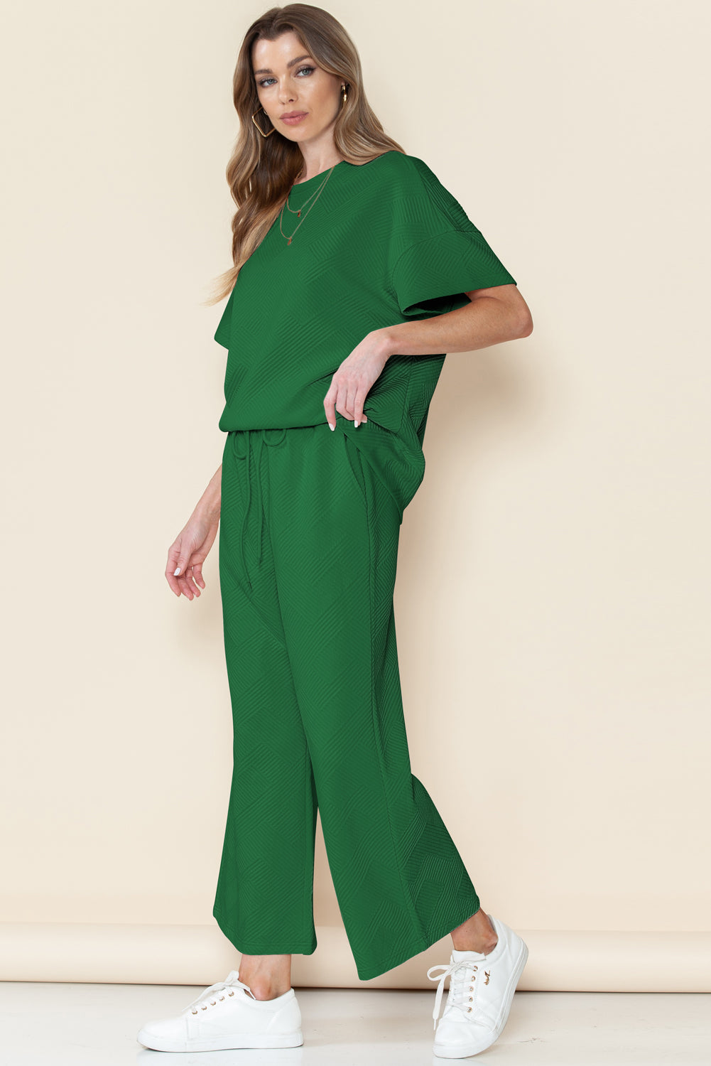 Textured Loose Fit Tee and Pants Set