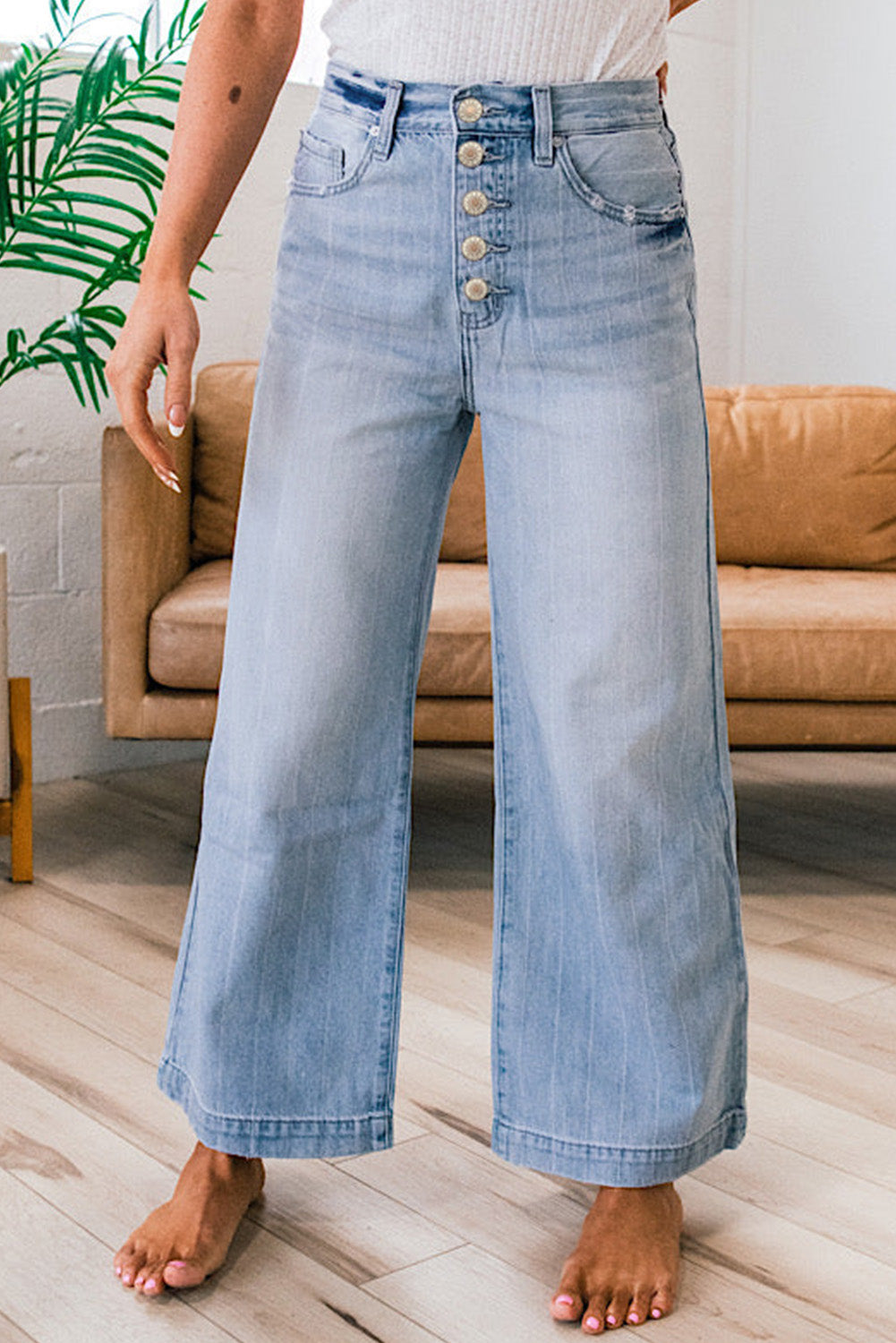 PRE-ORDER: Beau Blue Multi Buttoned Wide Leg Jeans