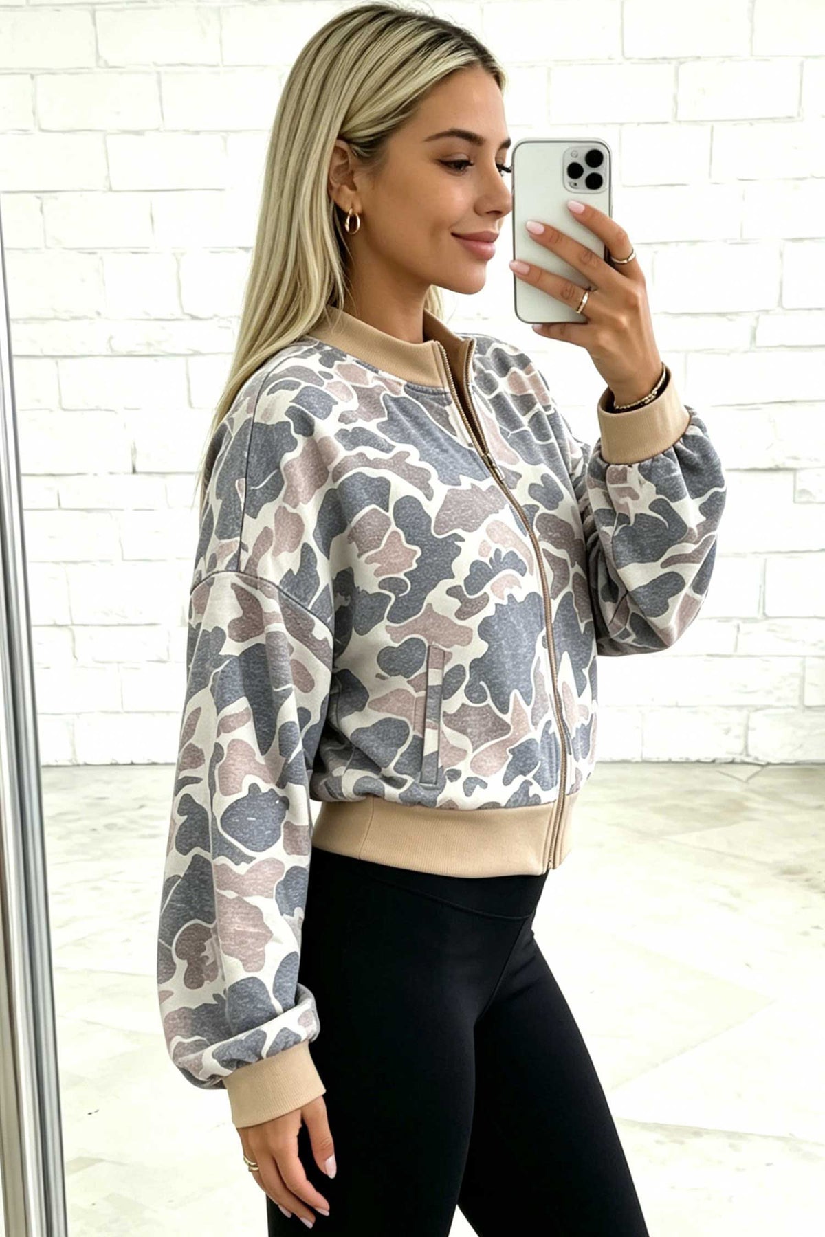 PRE-ORDER: Camouflage Color Block Trim Zip Bomber