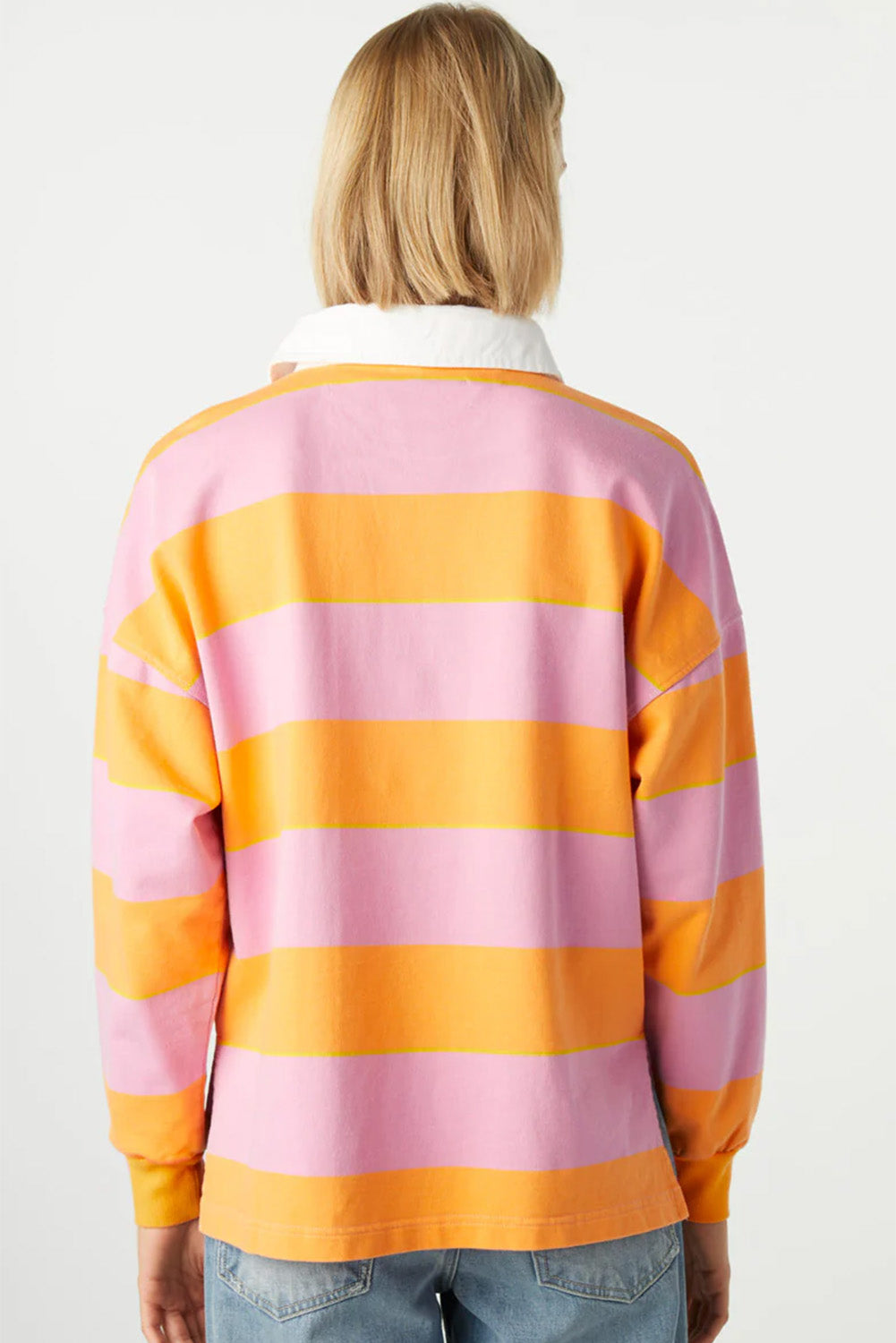 Striped Polo Collar Sweatshirt