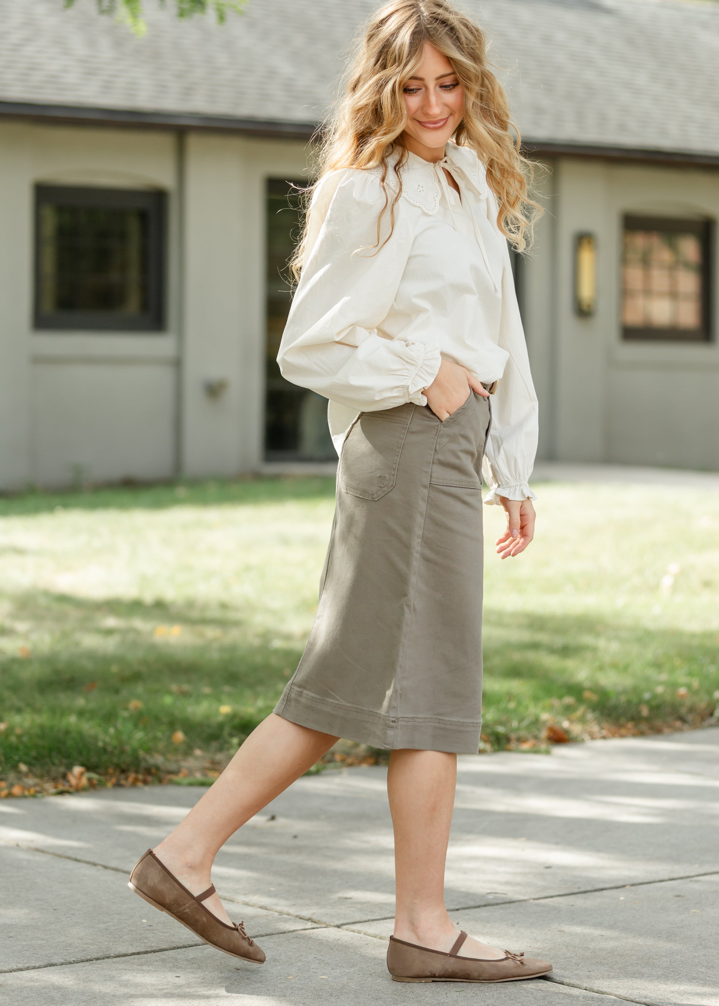 Erica Cotton Twill Midi Skirt