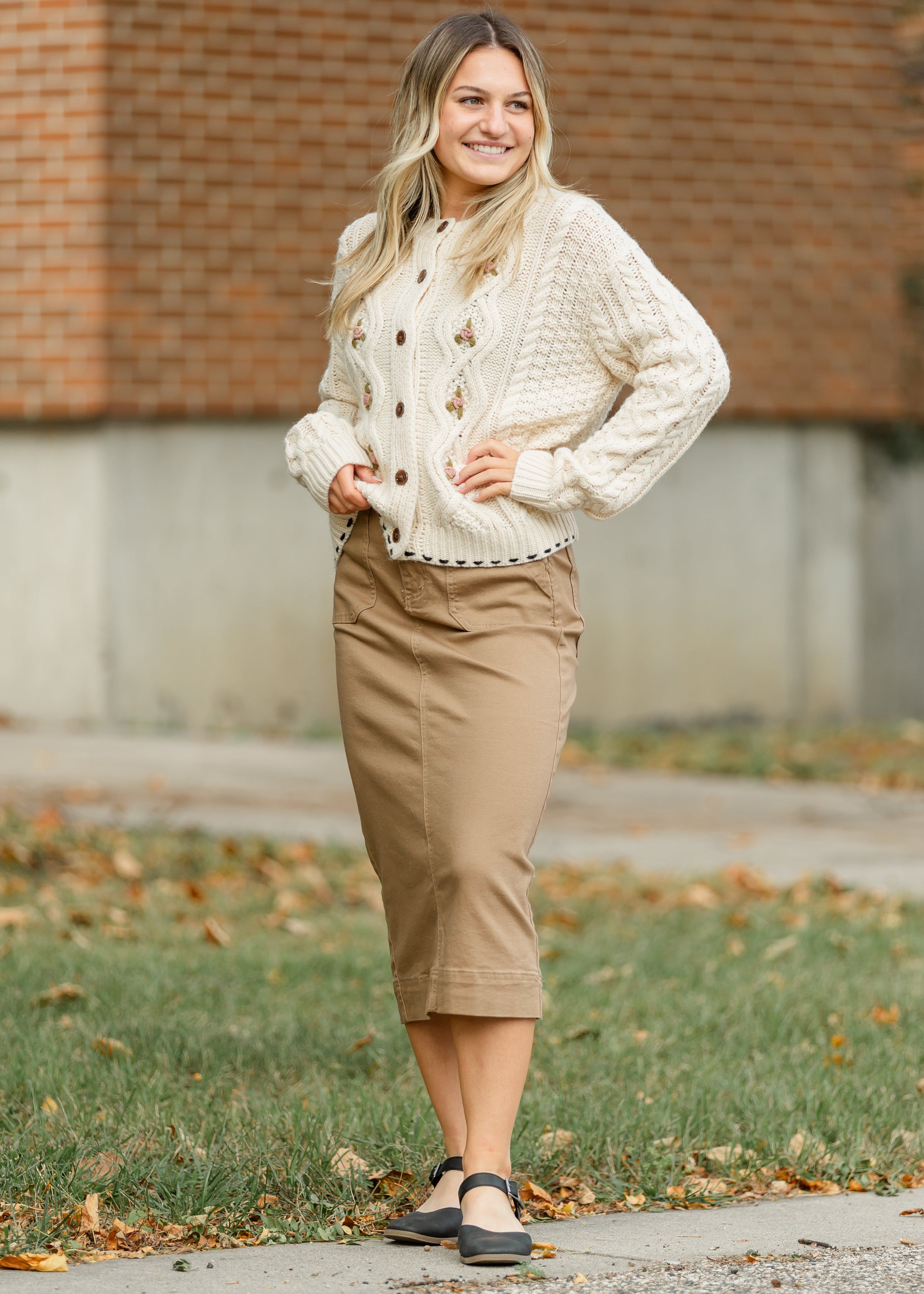 Erica Cotton Twill Midi Skirt
