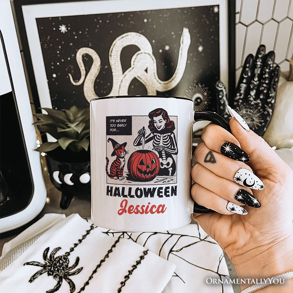 Itβs Never Too Early for Halloween Personalized Mug, Funny Retro Gift with Custom Name