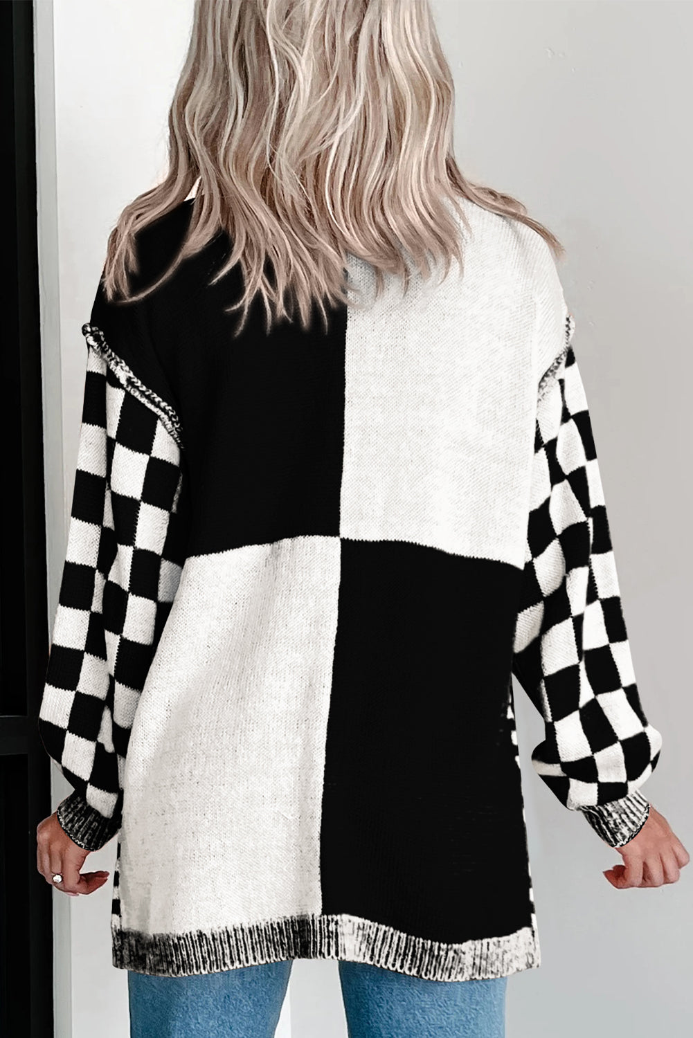 PRE-ORDER: Checkered Drop Shoulder Cardigan