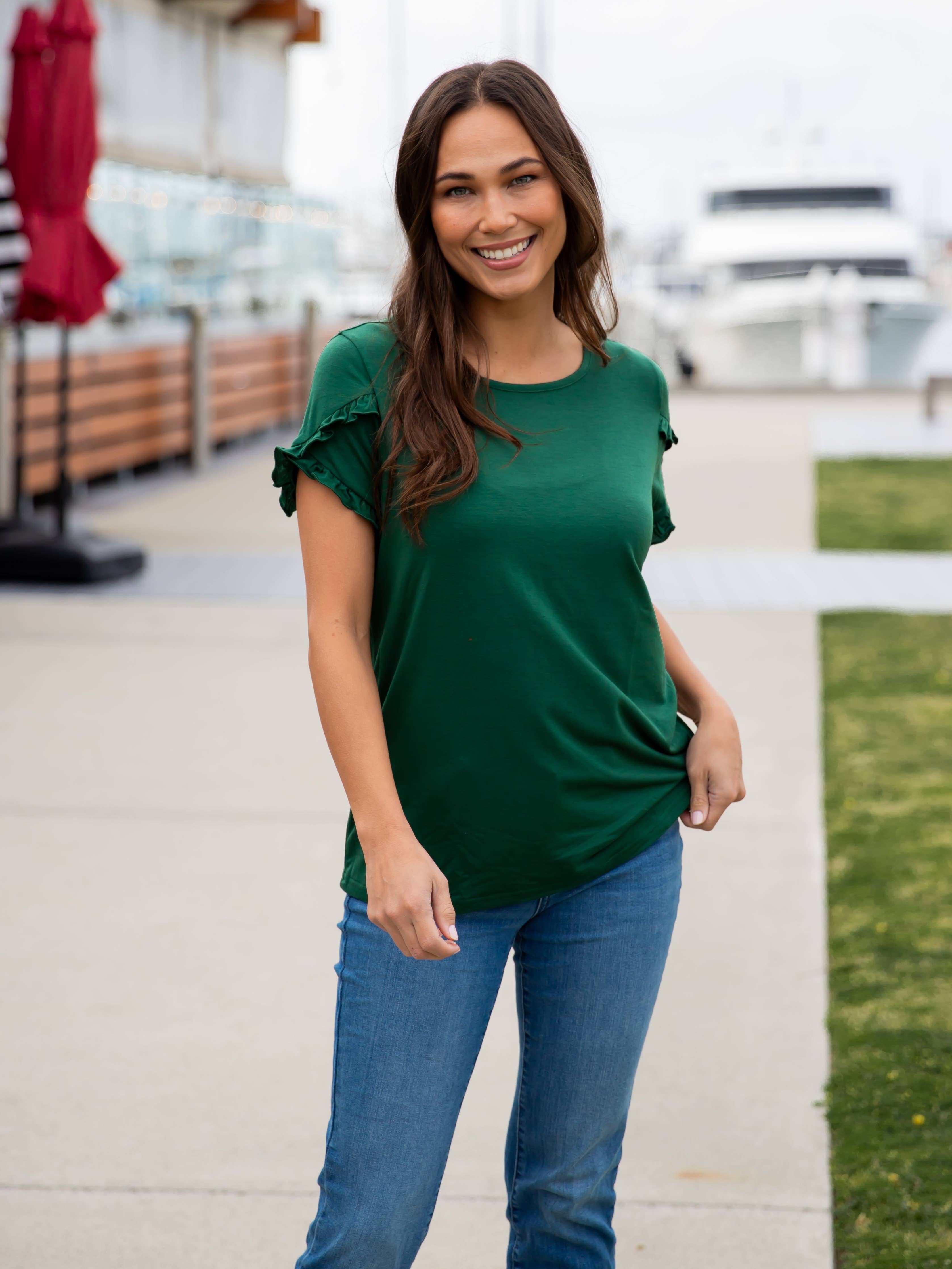 Tickled Teal - Ruffle Detail Short Sleeve Top