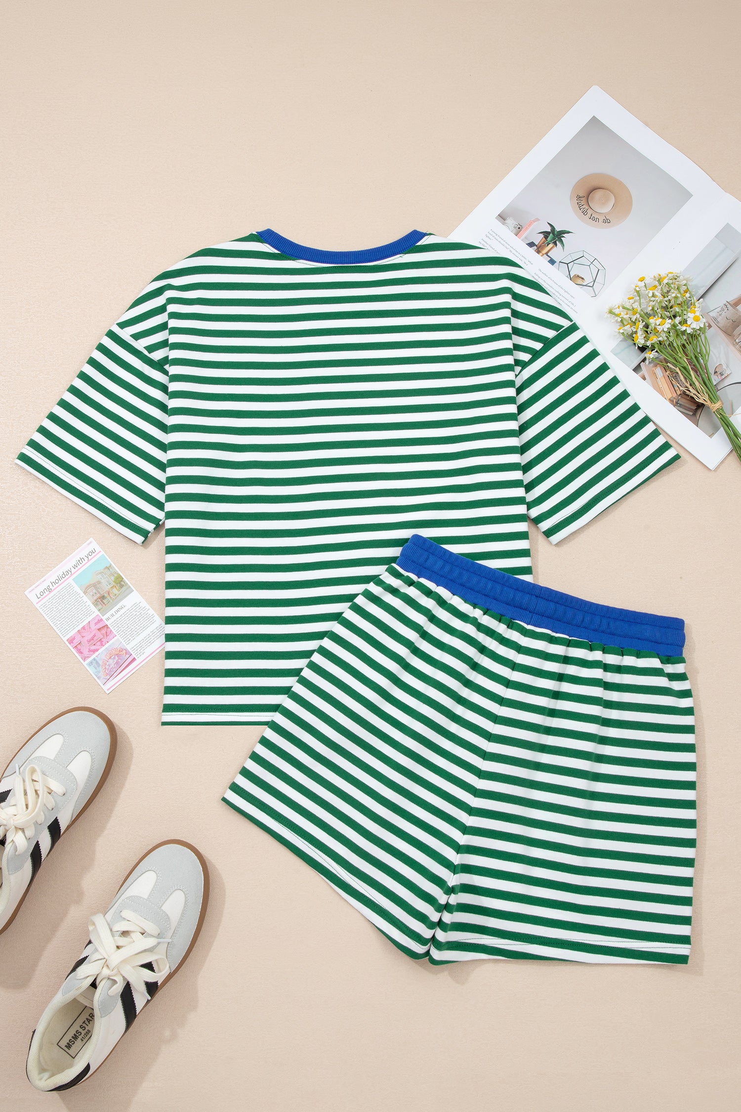 PRE-ORDER: Stripe Drop Shoulder Boxy Casual Terry Short Set