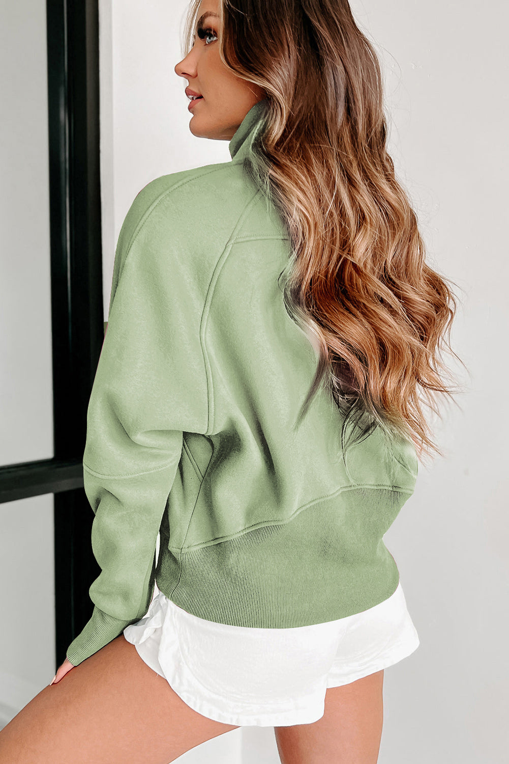 PRE-ORDER: Zip Up Stand Collar Thumbhole Sleeve Sweatshirt