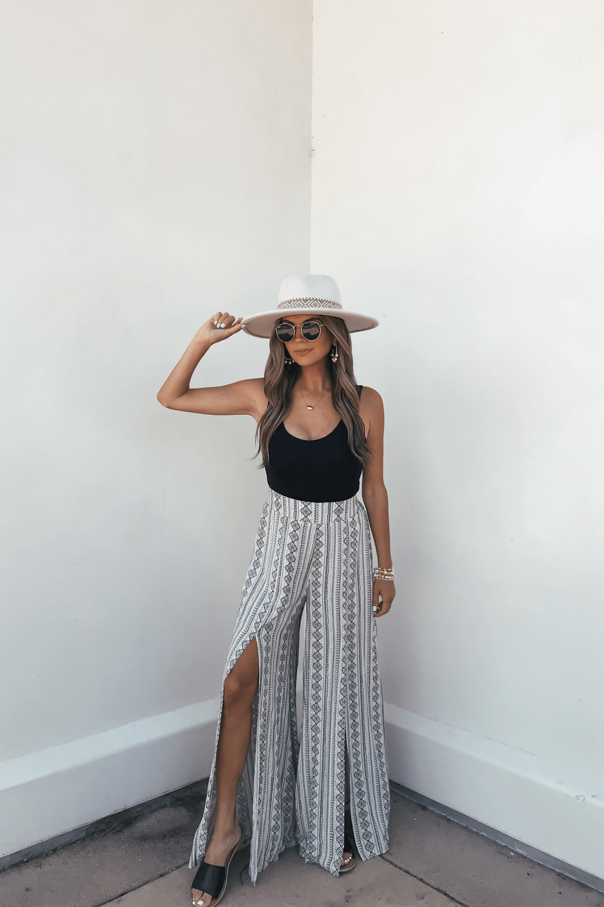 Georgia Breeze Beige Print Wide Leg Pants