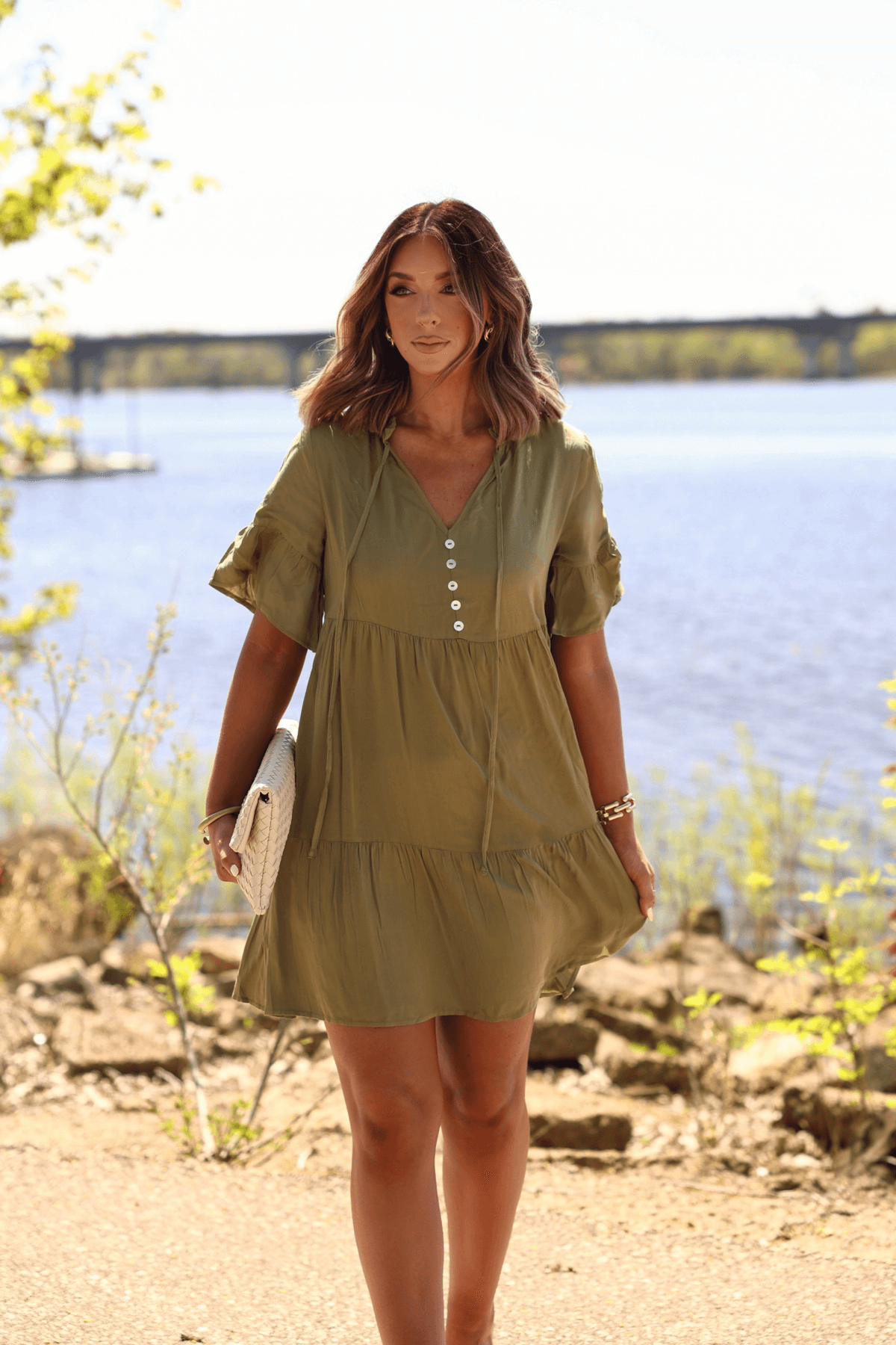 Jessica Green Tiered Mini Dress