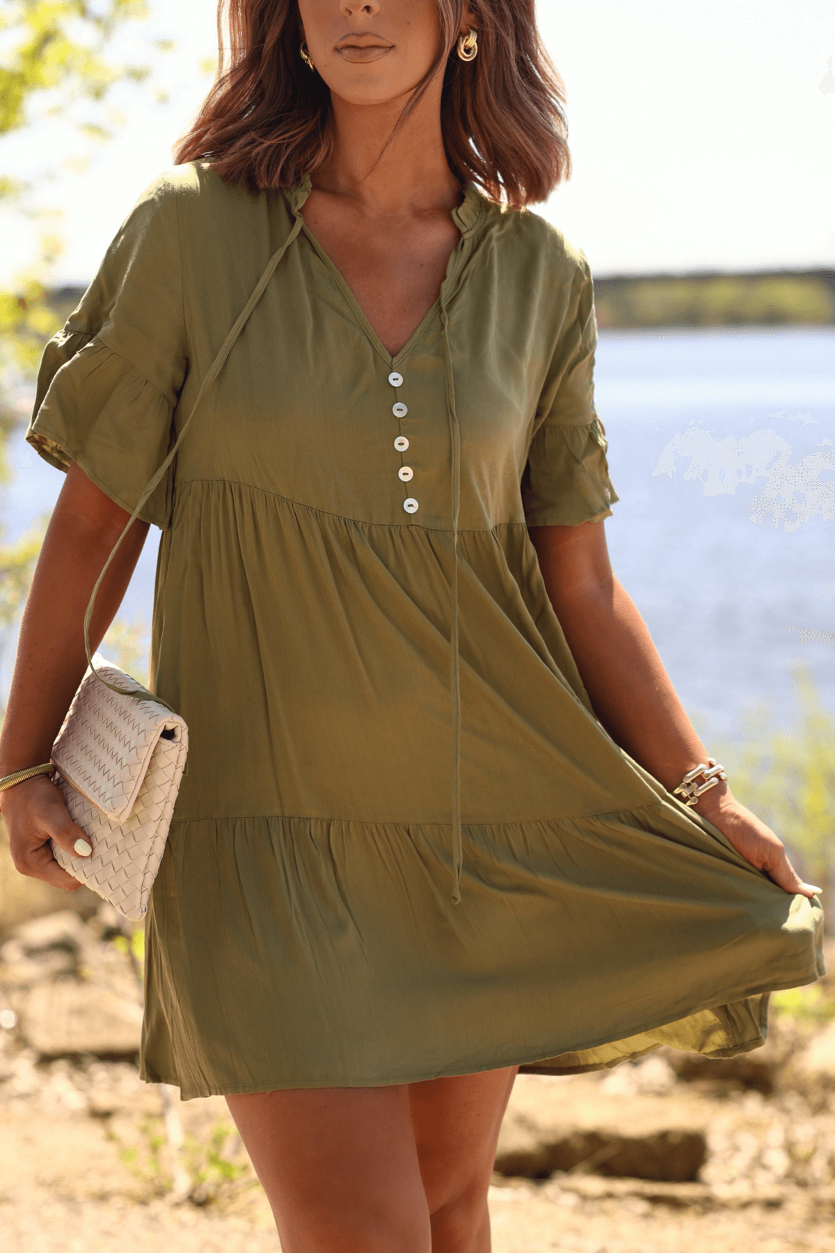 Jessica Green Tiered Mini Dress
