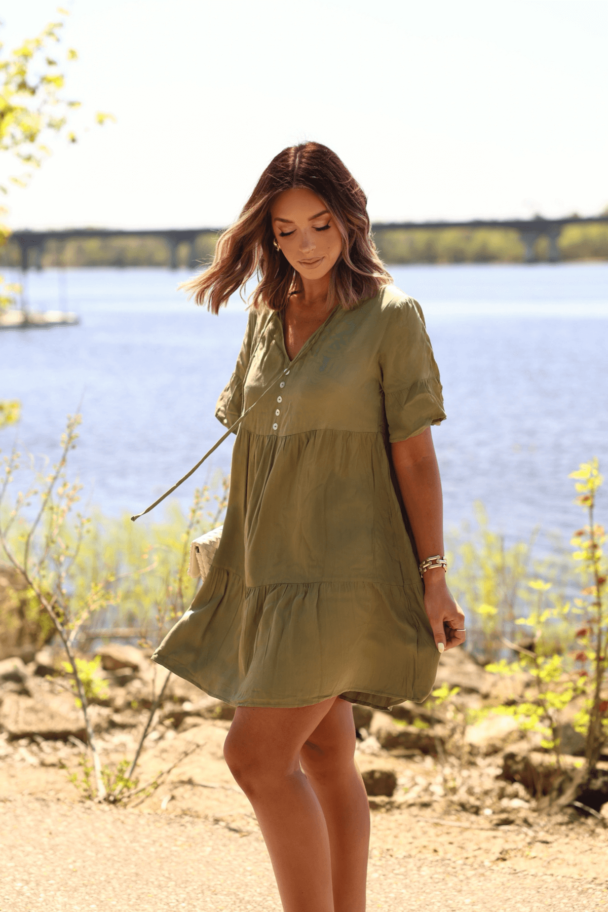 Jessica Green Tiered Mini Dress