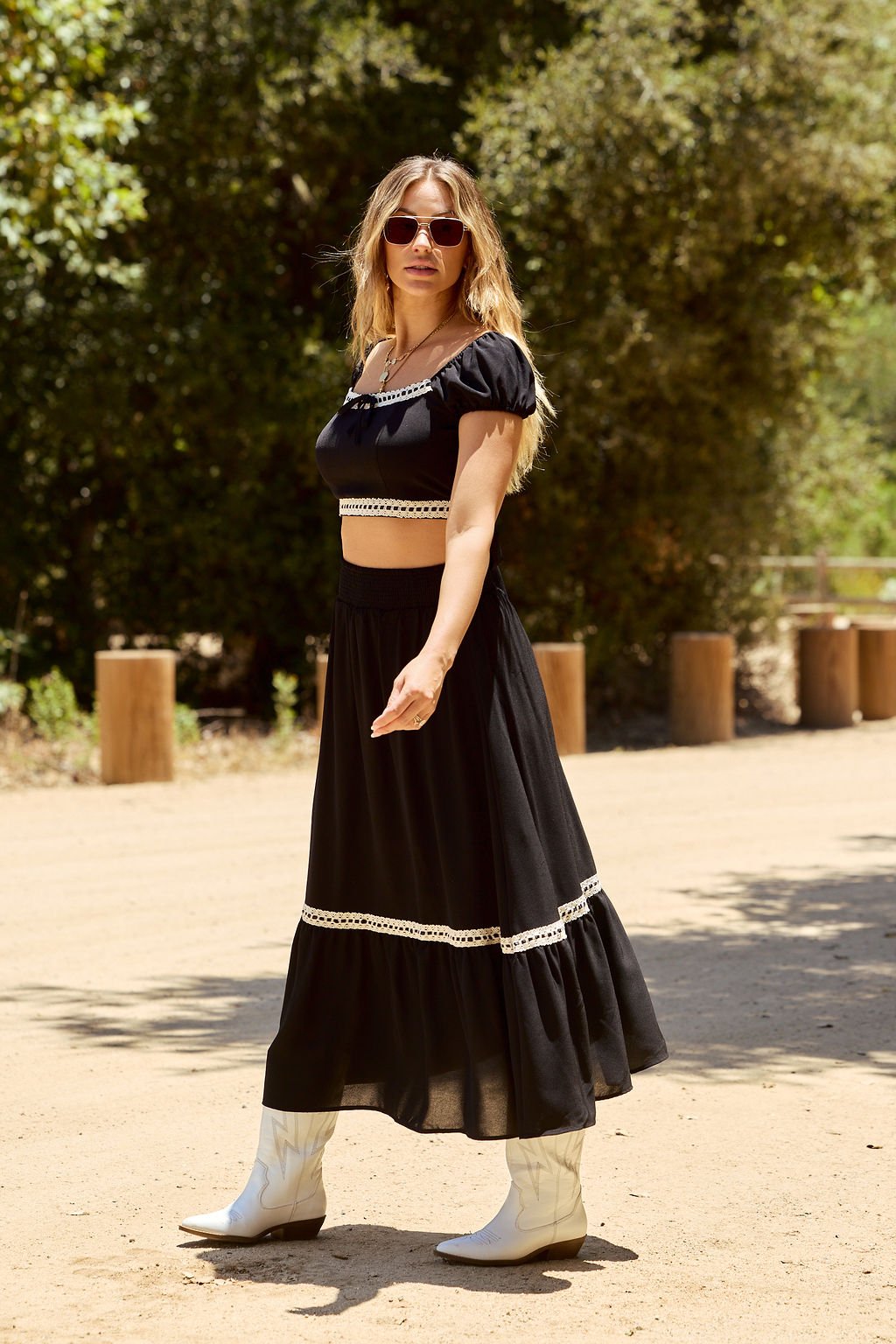 Jolene Black Lace Trim Maxi Skirt