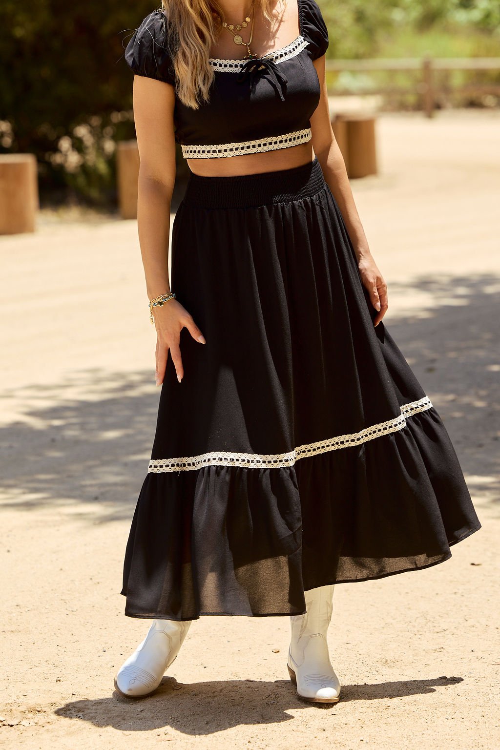 Jolene Black Lace Trim Maxi Skirt