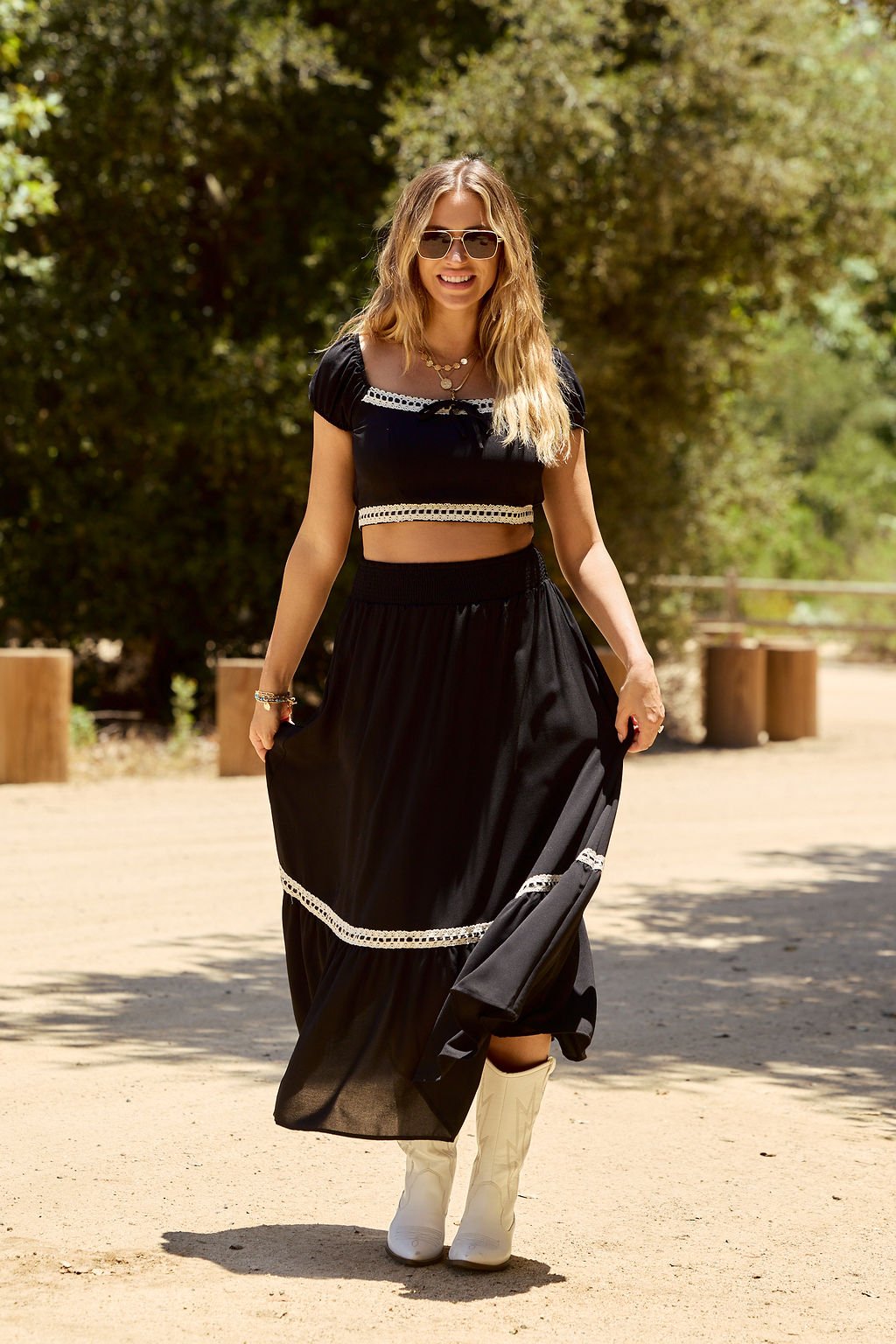 Jolene Black Lace Trim Maxi Skirt