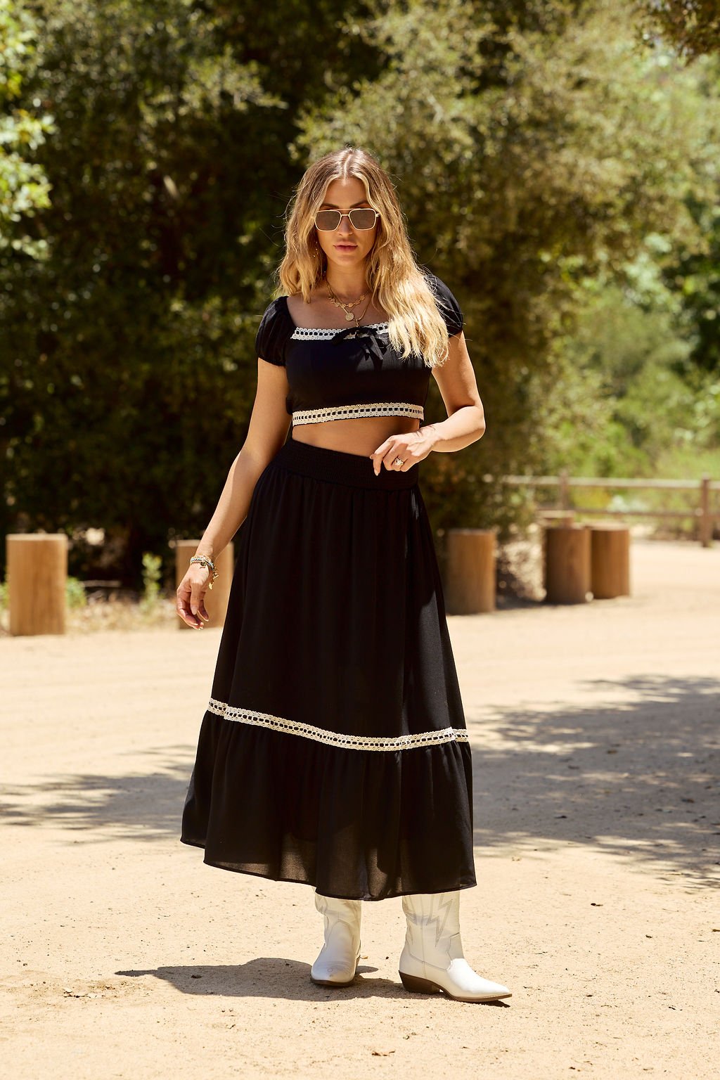 Jolene Black Lace Trim Maxi Skirt
