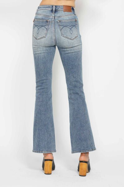 Curvy - Tummy Control Back Embroidered Pocketed Bootcut Jeans