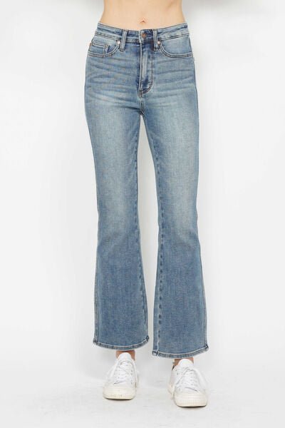 Curvy - Tummy Control Back Embroidered Pocketed Bootcut Jeans