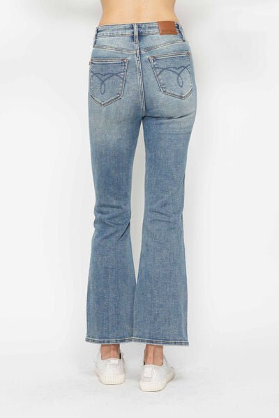Curvy - Tummy Control Back Embroidered Pocketed Bootcut Jeans