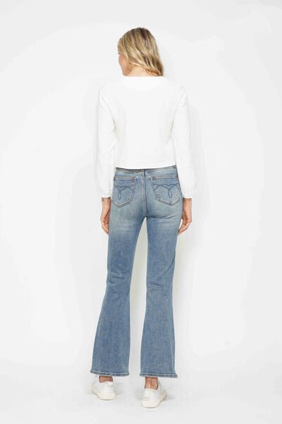 Curvy - Tummy Control Back Embroidered Pocketed Bootcut Jeans