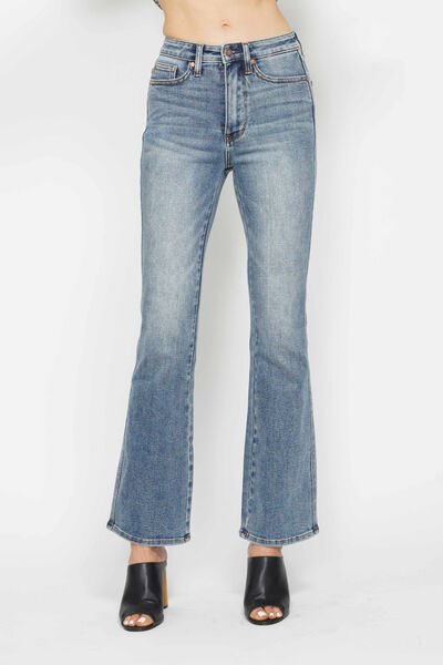 Curvy - Tummy Control Back Embroidered Pocketed Bootcut Jeans