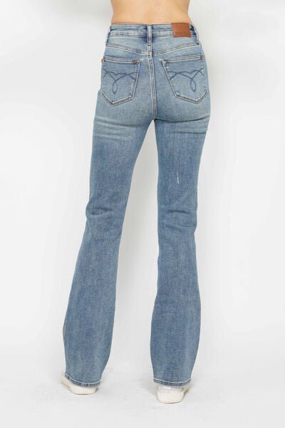 Curvy - Tummy Control Back Embroidered Pocketed Bootcut Jeans