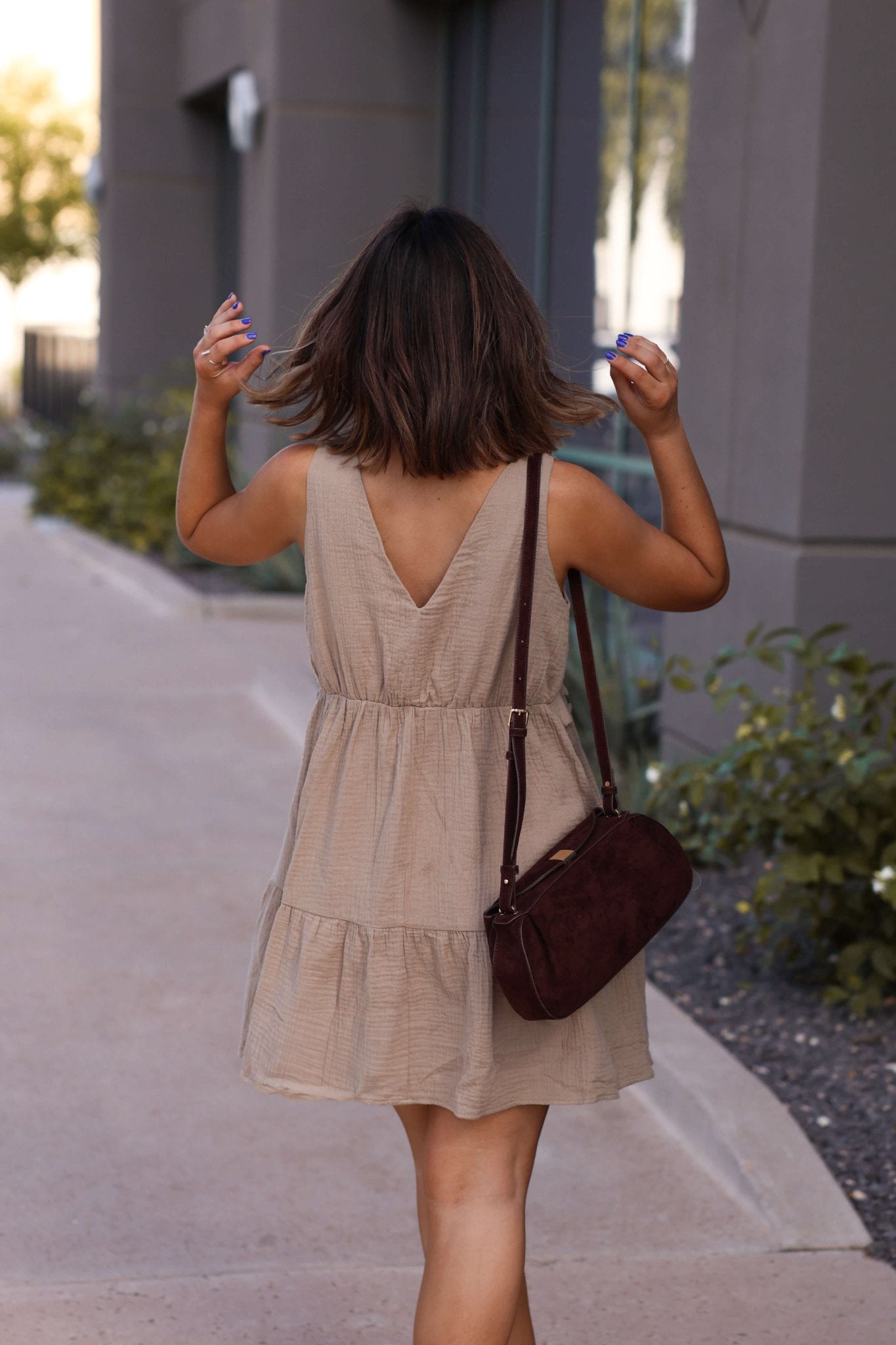 Lila Mocha Ruffle Tiered Tank Mini Dress