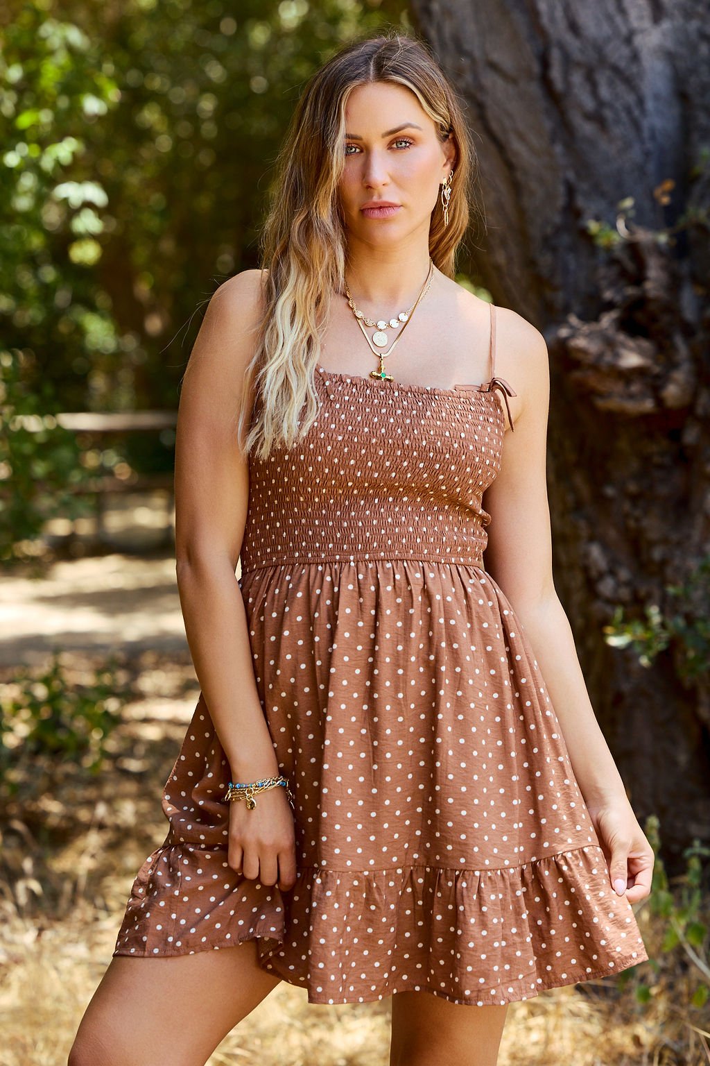 Prairie Trail Brown Polka Dot Mini Dress