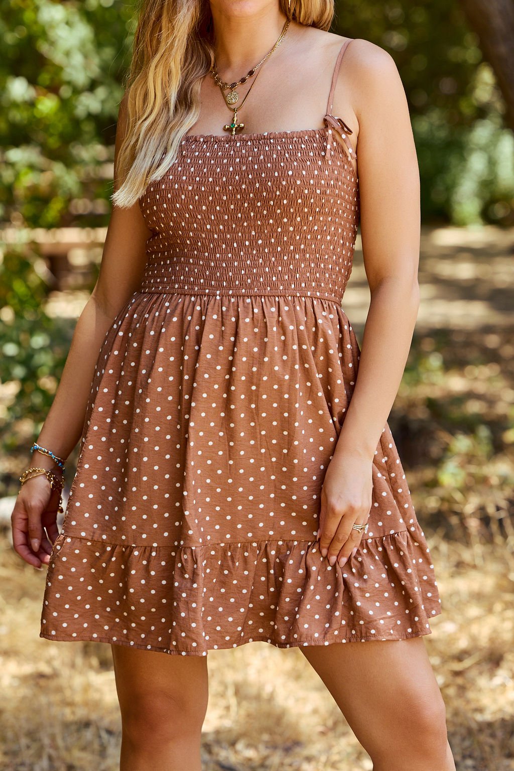 Prairie Trail Brown Polka Dot Mini Dress