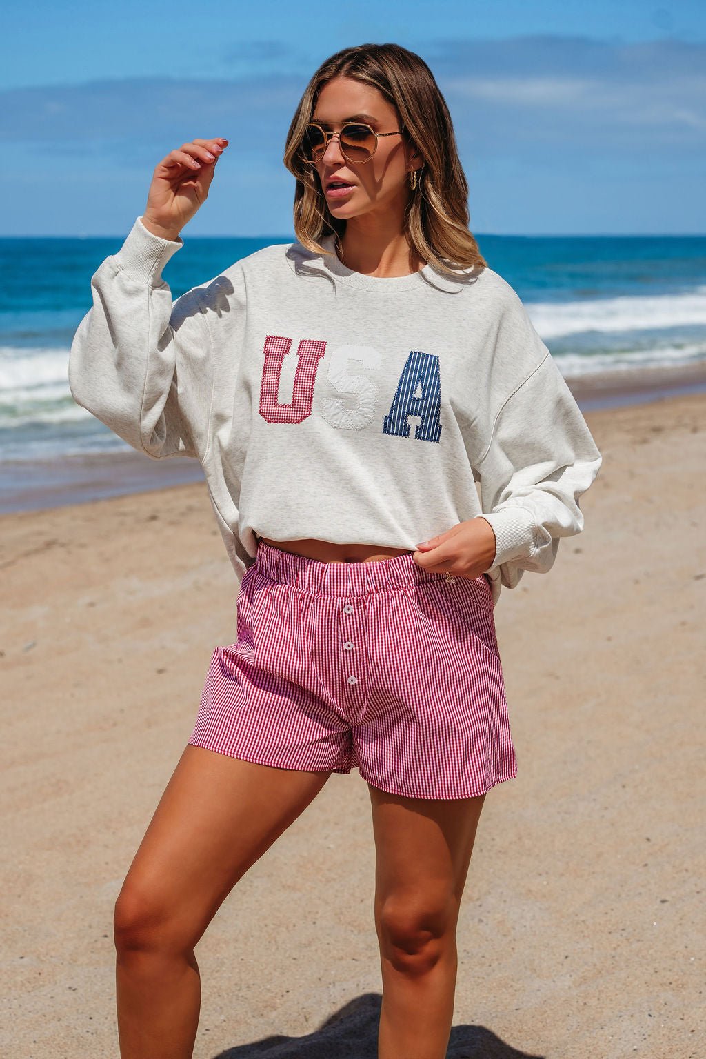 Red and White Gingham Print Boxer Shorts