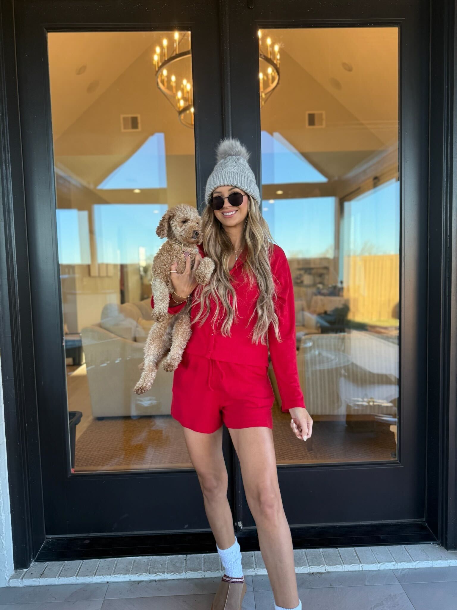 Red Heart Shaped Pointelle Drawstring Shorts