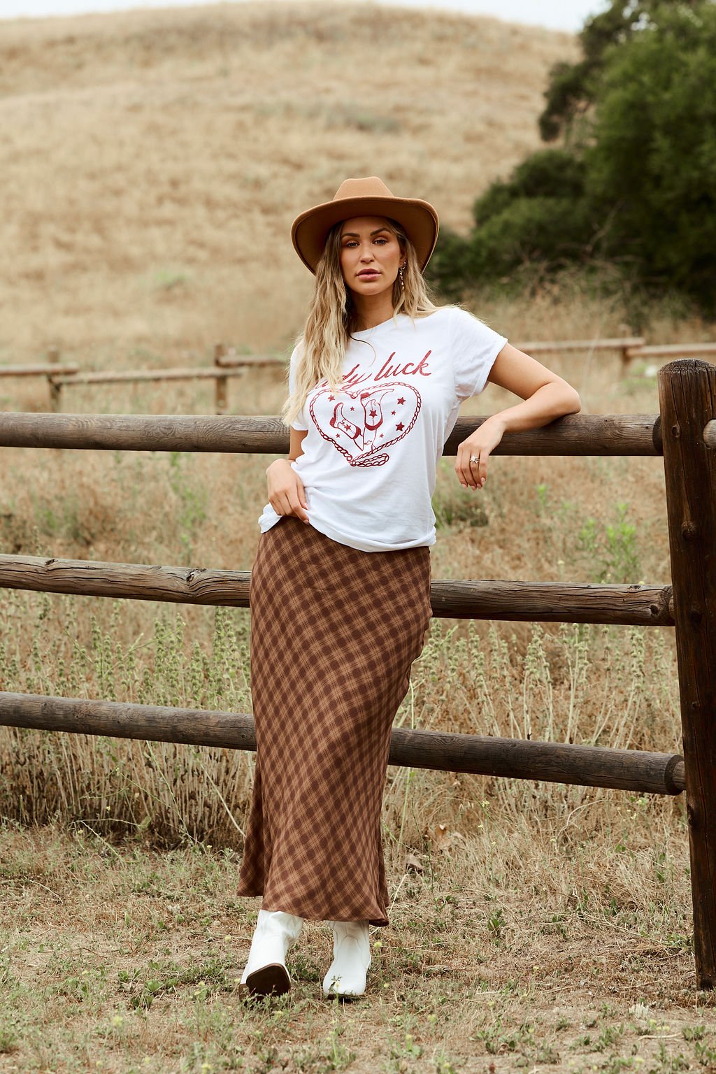 Saddle Ridge Brown Plaid Maxi Skirt