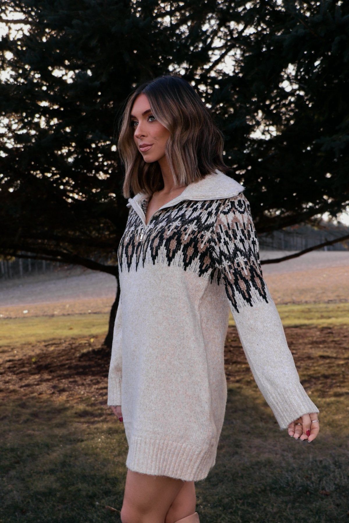 Steve Madden Essa Cream Print Sweater Dress - FINAL SALE