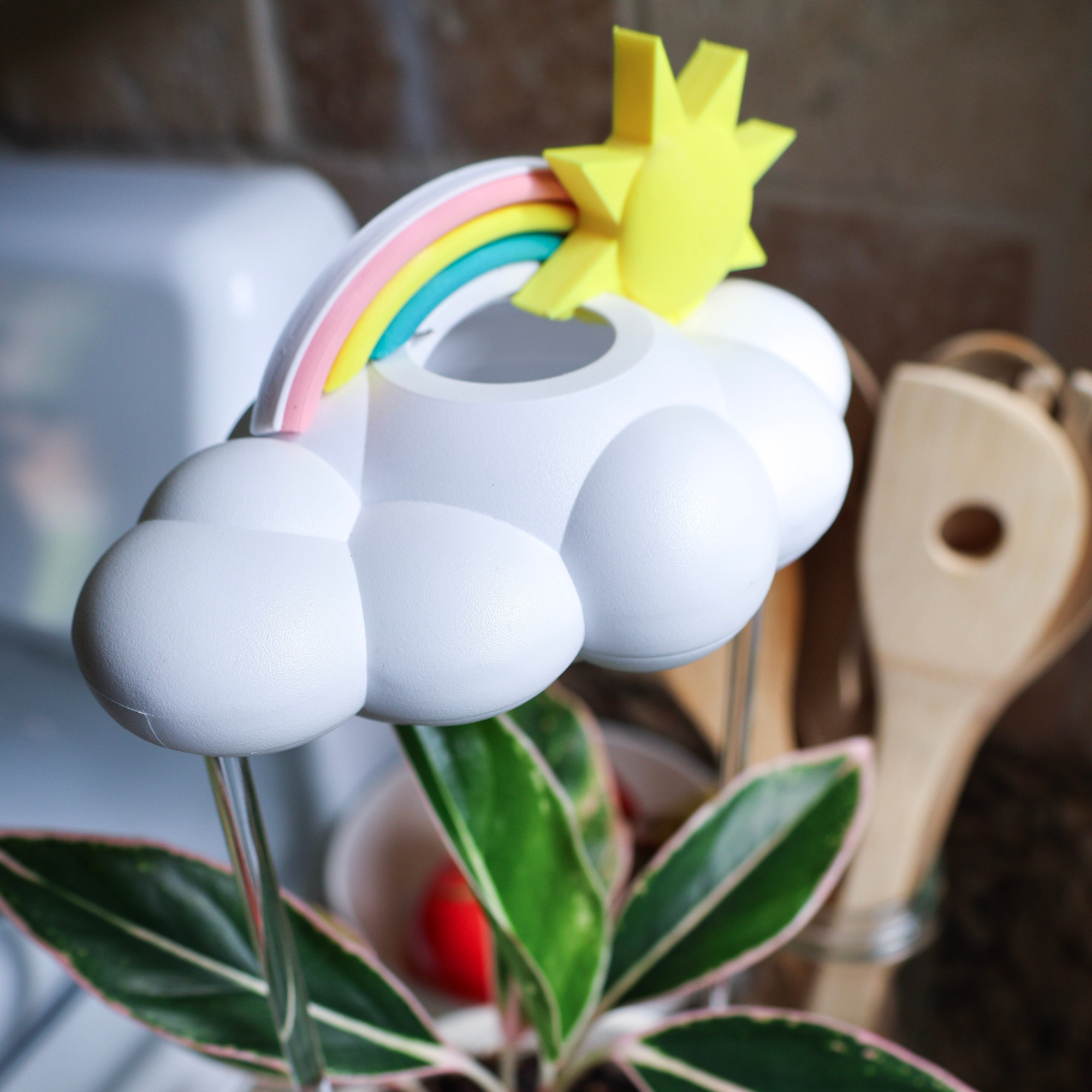 Original Dripping Rain Cloud with Sun and Pastel Rainbow Charms