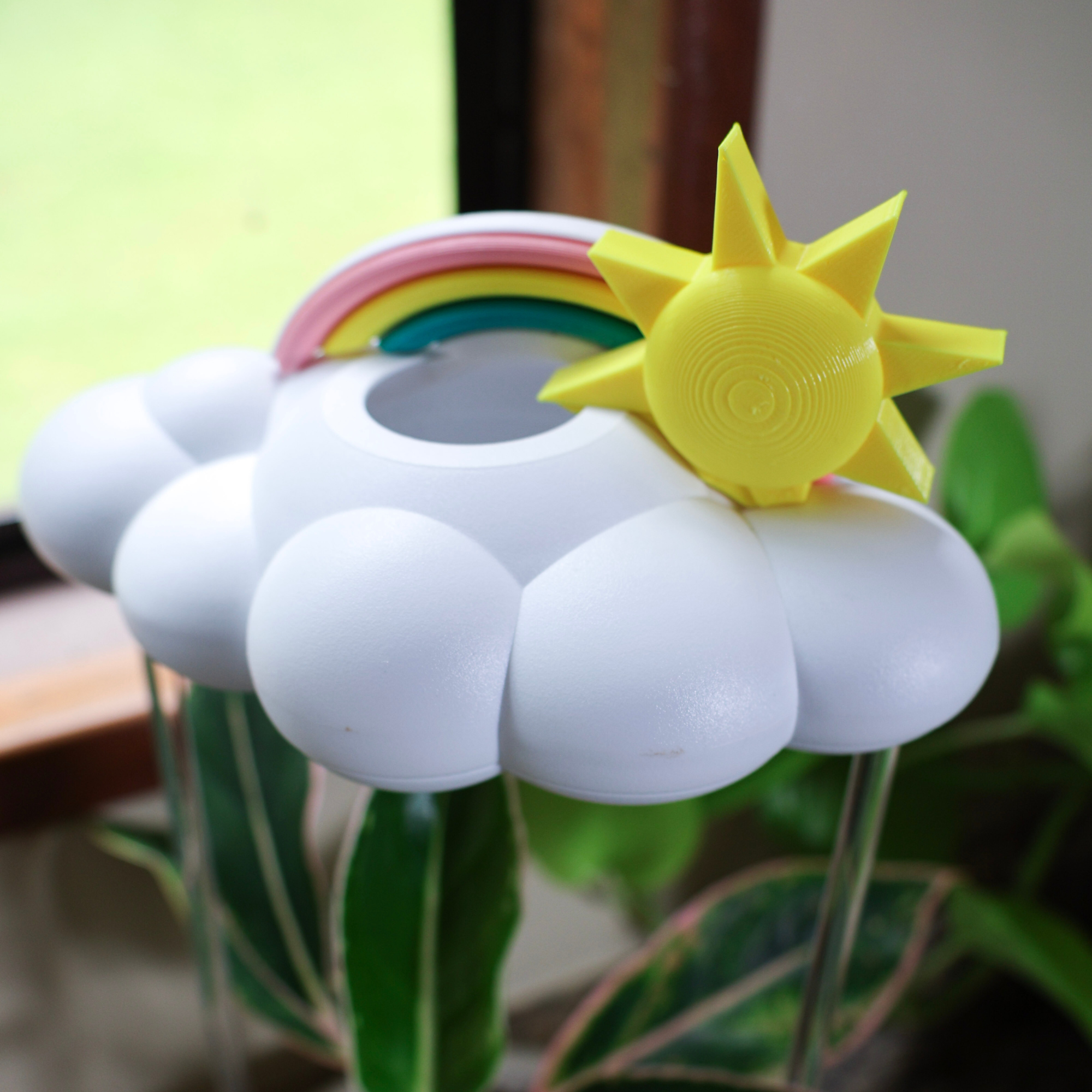 Original Dripping Rain Cloud with Sun and Pastel Rainbow Charms