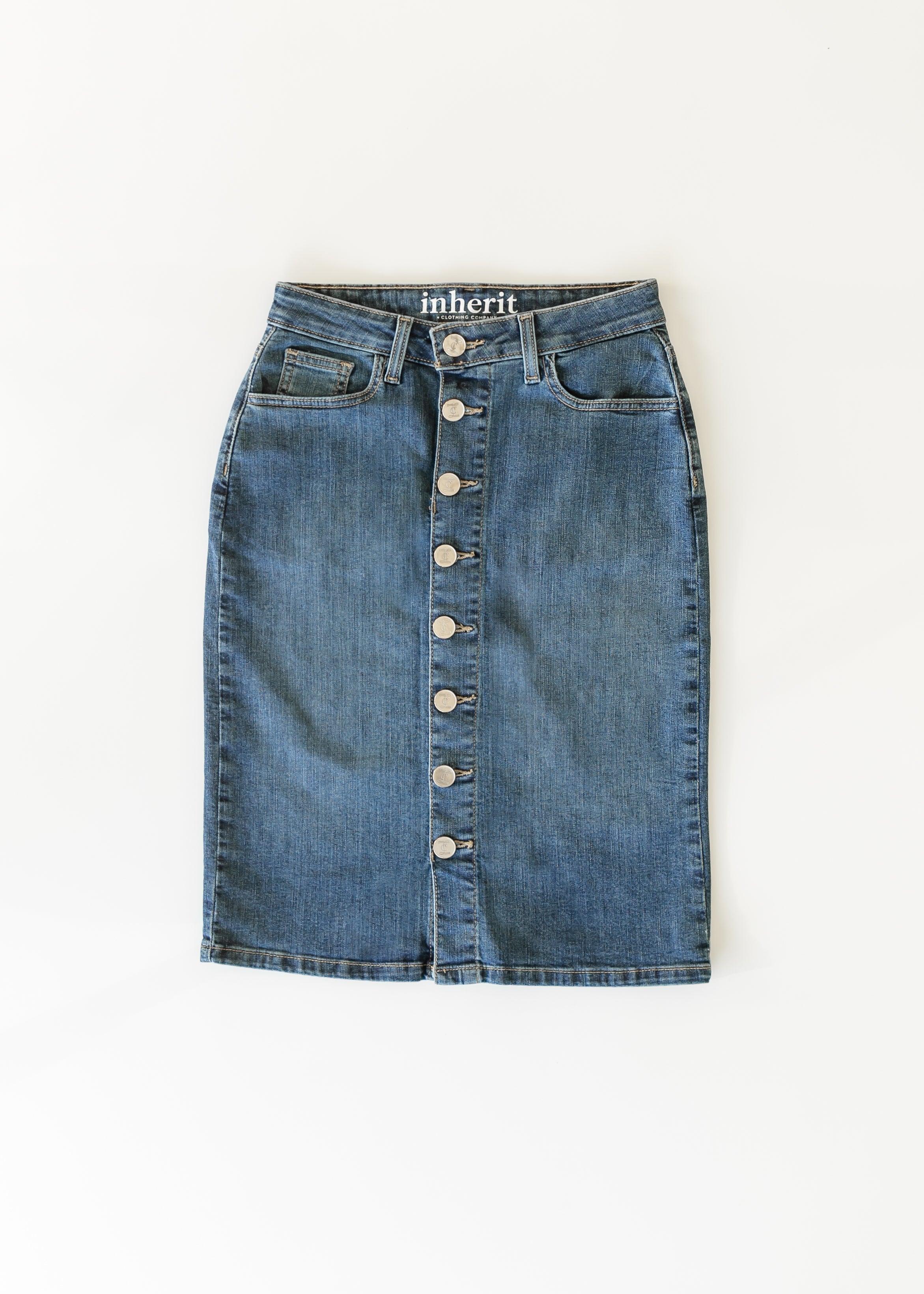 Zana Front Button Denim Midi Skirt