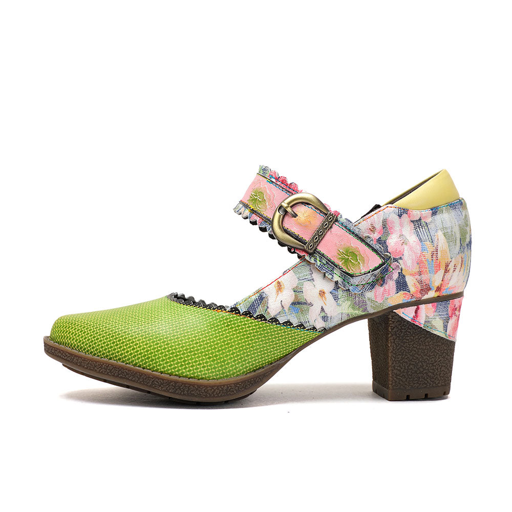 Round Toe Elegant Cowhide Loafer Green Pumps