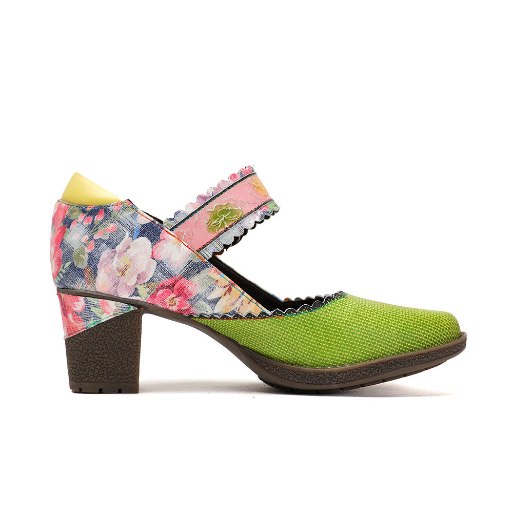 Round Toe Elegant Cowhide Loafer Green Pumps