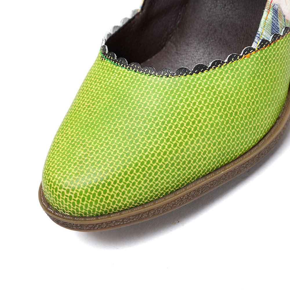 Round Toe Elegant Cowhide Loafer Green Pumps