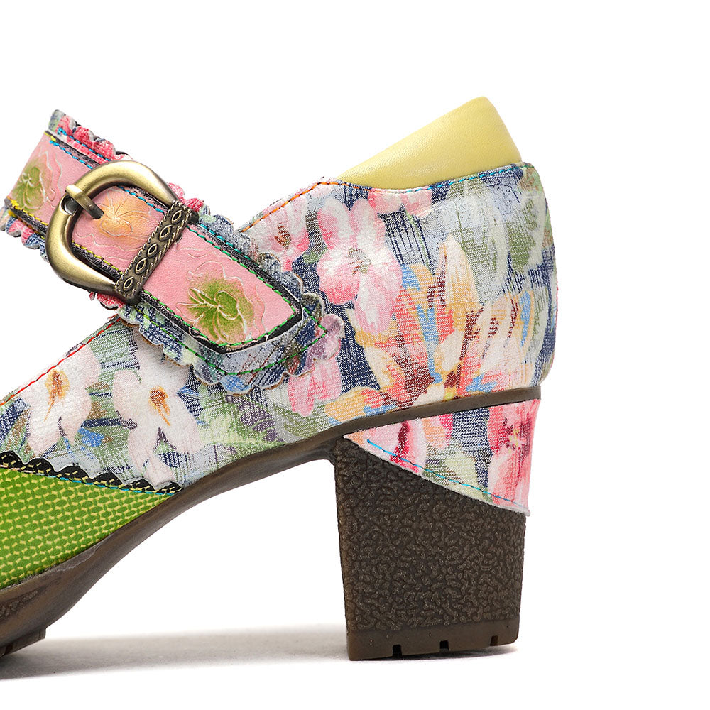 Round Toe Elegant Cowhide Loafer Green Pumps
