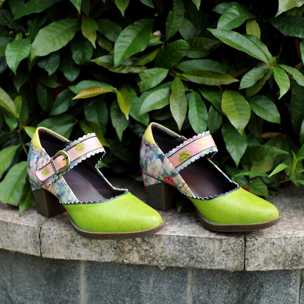 Round Toe Elegant Cowhide Loafer Green Pumps