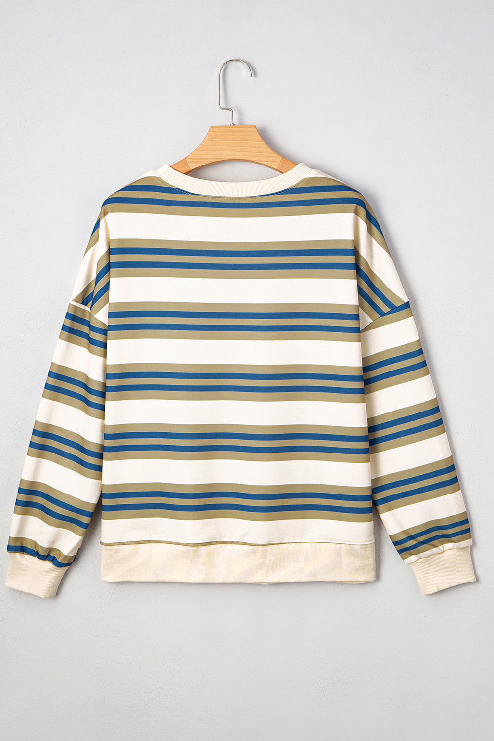 PRE-ORDER: Striped Crew Neck Drop Shoulder Pullover Sweatshirt