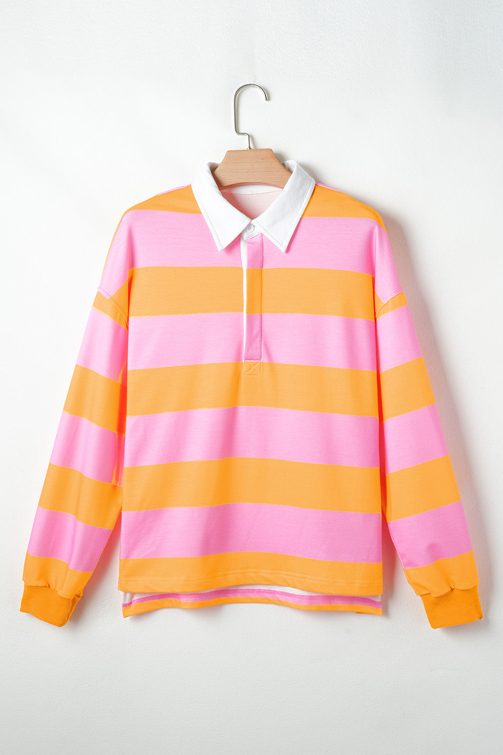 Striped Polo Collar Sweatshirt