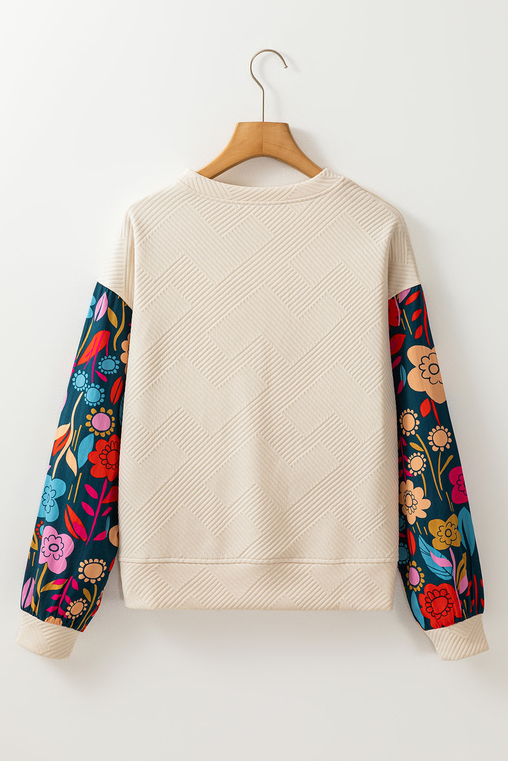 PRE-ORDER: Vintage Flower Patchwork Sleeve Textured Top