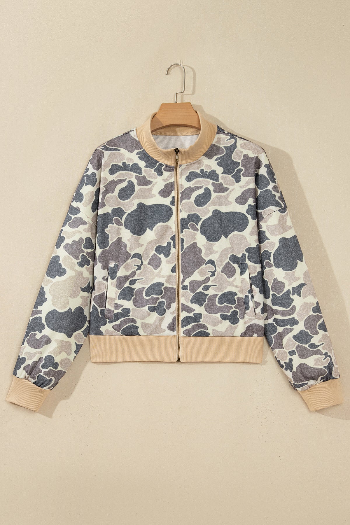 PRE-ORDER: Camouflage Color Block Trim Zip Bomber