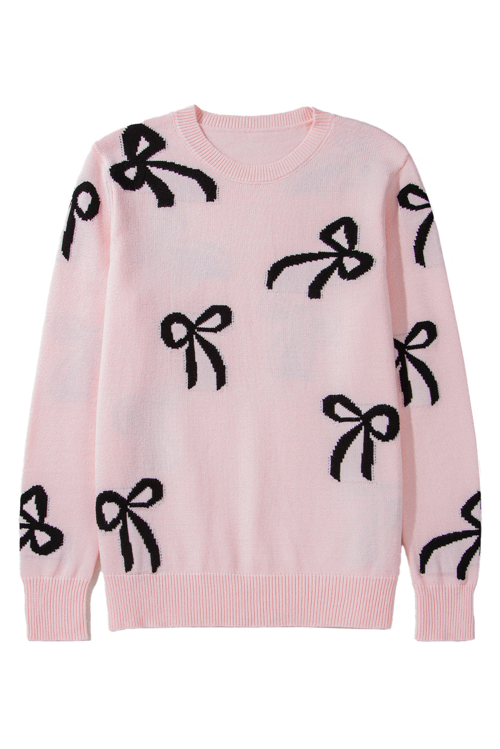 PRE-ORDER: Light Pink Bow Print Long Sleeve Loose Fit Sweater