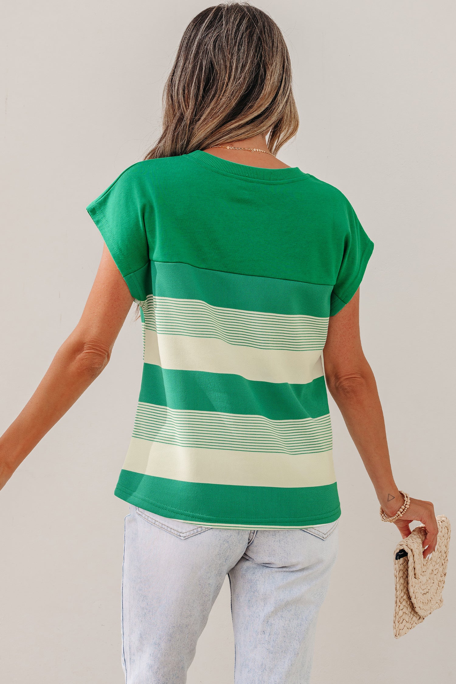 PRE-ORDER: Striped Crew Neck Cap Sleeve Tee