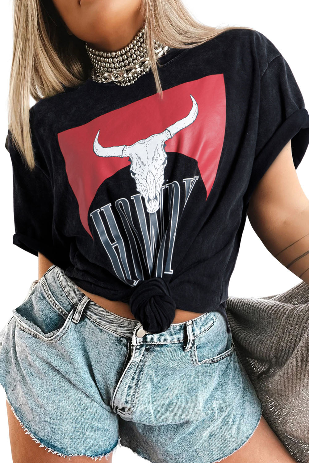 PRE-ORDER: HOWDY Steer Head Print Side Slits Graphic Tee