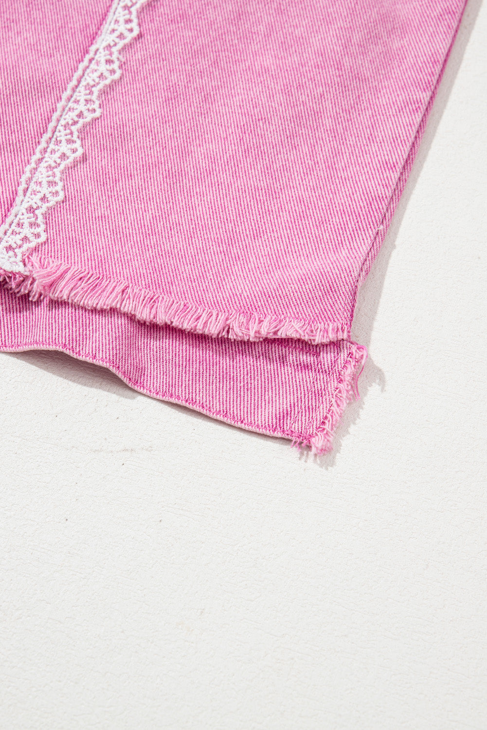 PRE-ORDER: Lace Patchwork Distressed Buttoned Denim Jacket