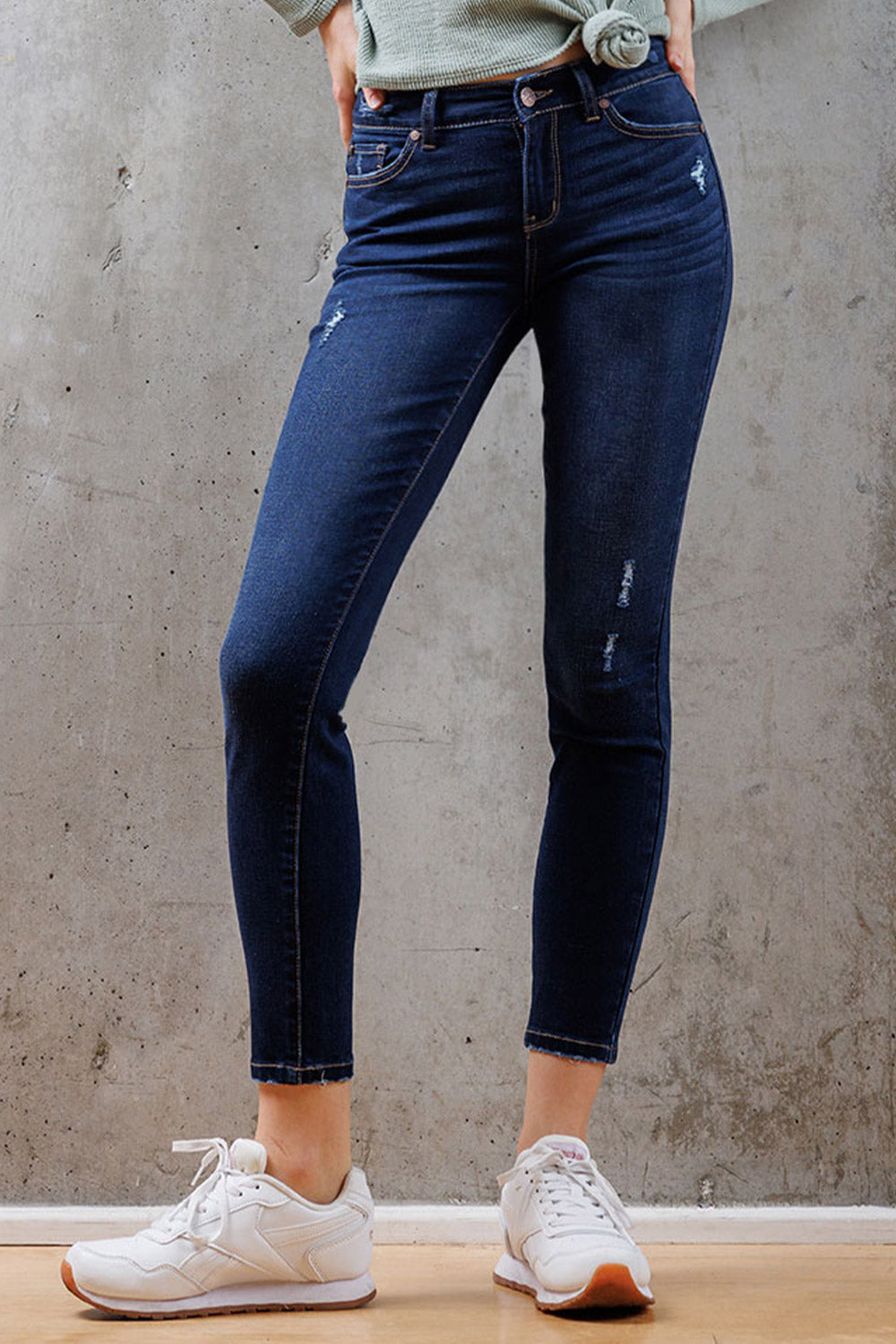 Mid Rise Destructed Ankle Skinny Jeans